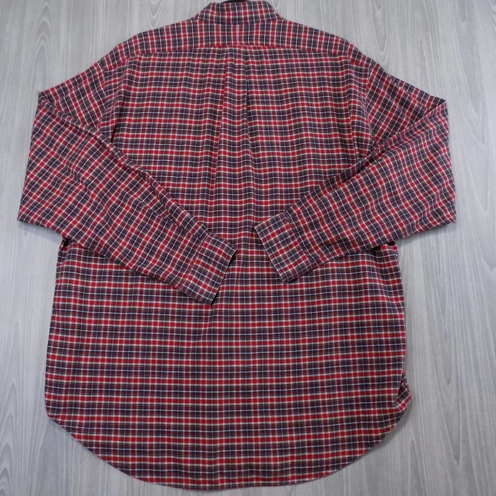 Ralph Lauren Blaire Mens Large Red Navy Plaid Cotton Button Down Shirt L 0317